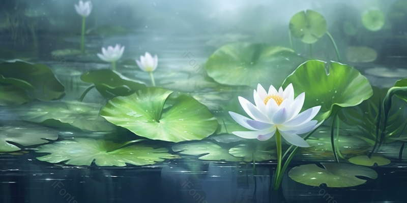 绿色池塘里绽放的荷花插画背景,插画/手绘图,插画/手绘图库,插画/手绘图下载,插画/手绘